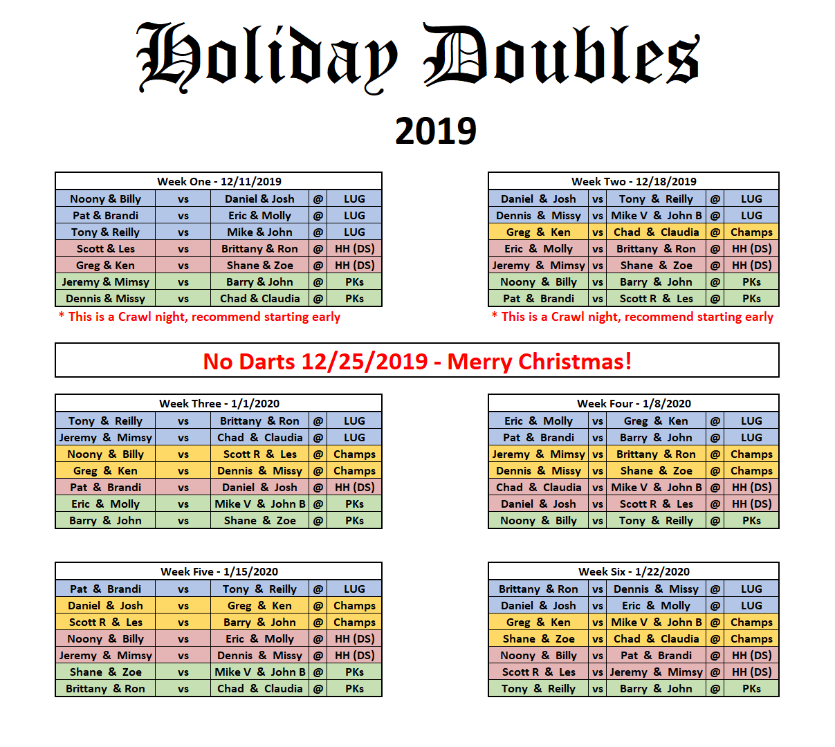 Schedule Holiday Doubles